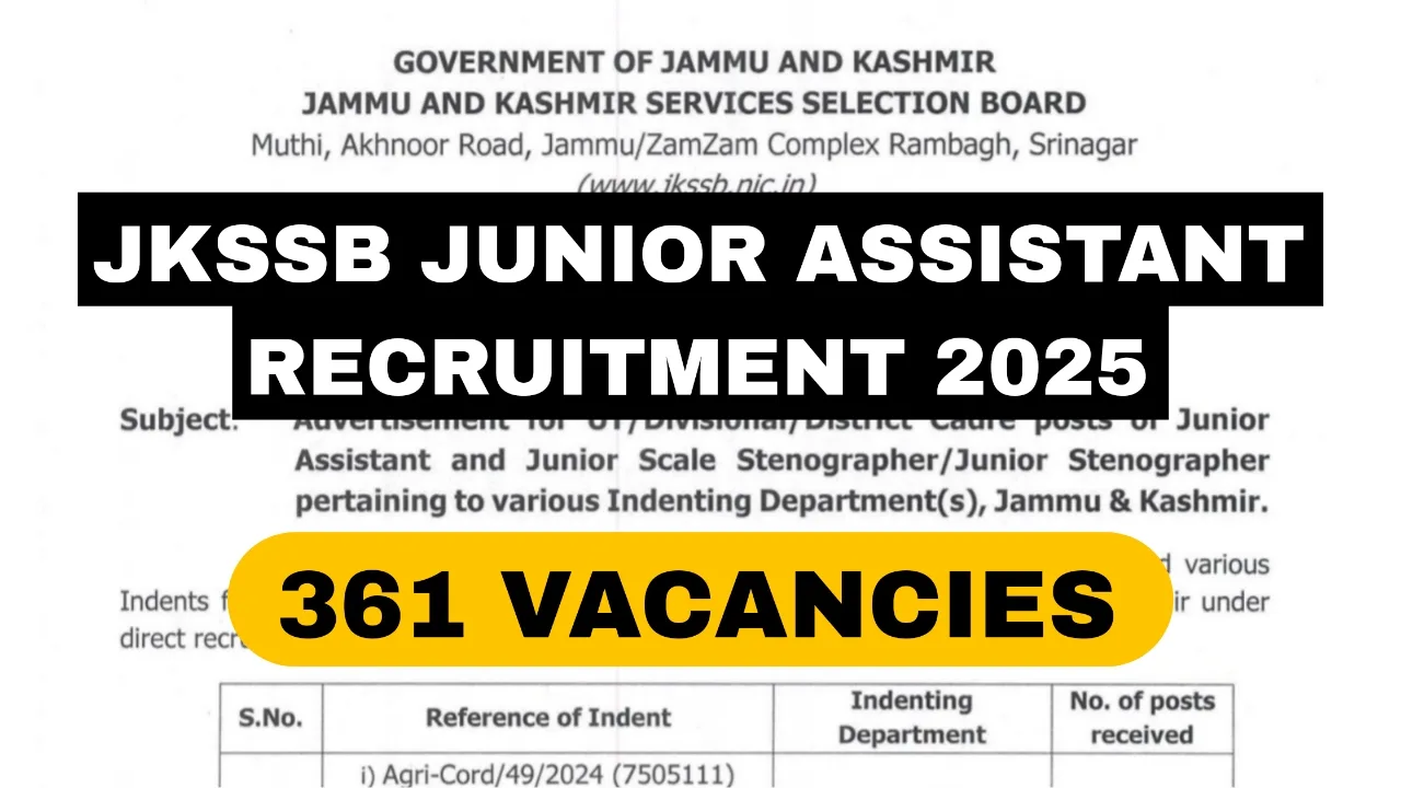 JKSSB Junior Assistant Recruitment 2025