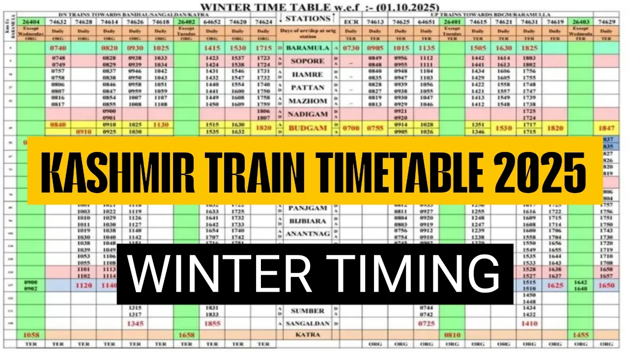 Kashmir Train Timetable 2025
