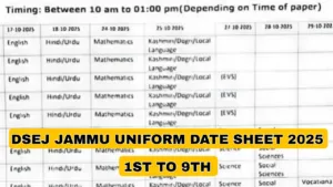 DSEJ Jammu Uniform Date Sheet 2025 Out | Class 1st to 9th Exam Schedule Released