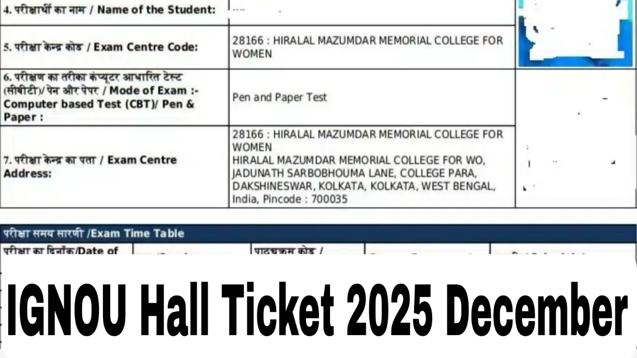 IGNOU Hall Ticket 2025 December