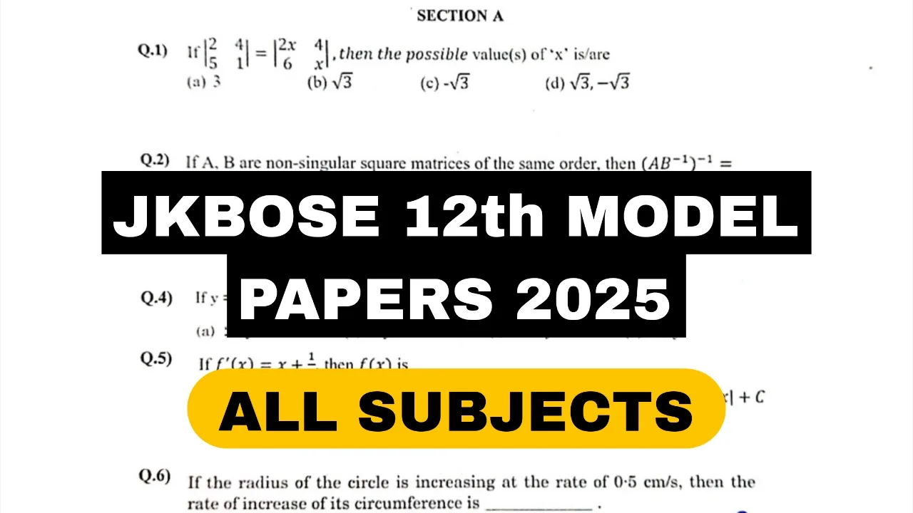 JKBOSE 12th Model Papers 2025