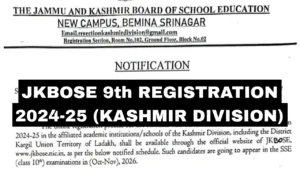 JKBOSE Class 9th Registration 2024-25 (Kashmir Division)