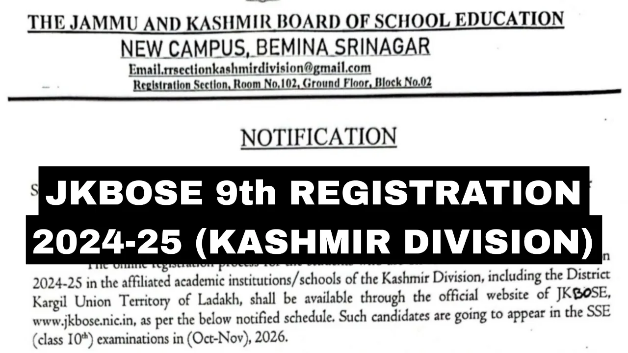 JKBOSE Class 9th Registration 2024-25 (Kashmir Division)