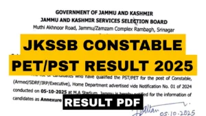 JKSSB CONSTABLE PST PET RESULT 2025