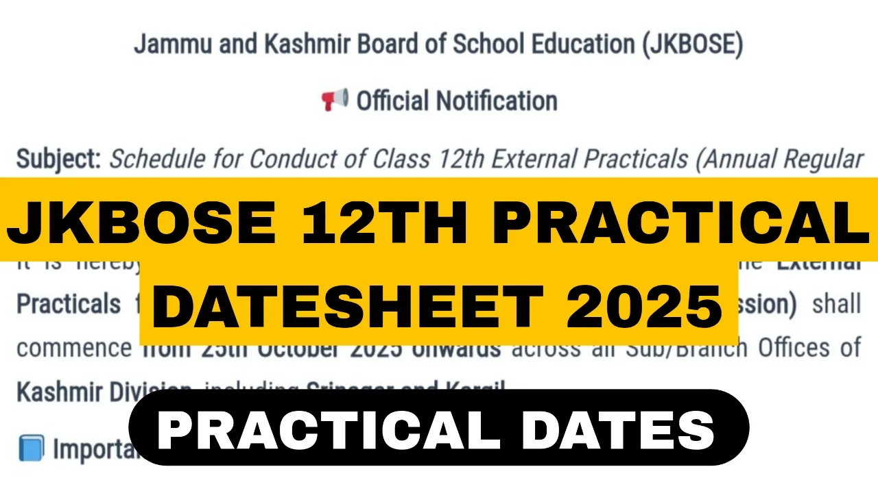 Jkbose Practical Datesheet 12th
